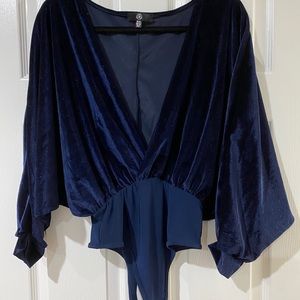 Missguided Navy Velvet Bodysuit